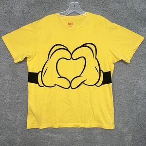 Uniqlo UT X Disney T Shirt Men's Size L‎ Yellow Mickey Graphic Heart Hands Tee